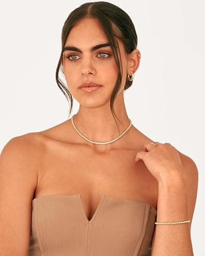 PAVOI 14K Gold Plated 3mm Simulated Diamond Tennis Necklace – Chunky Long Necklace for Women – Sizes 16" and 18" thumbnail 4