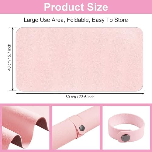Nail Art Table Mat,Foldable Nail Arm Rest Pad for Nails,Soft Microfiber PU Leather Nail Table Pad, Waterproof Nail Mat For Nail Tech, Manicure Pad for Nail Technician Salon Home-Pink thumbnail 5