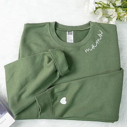 IZI POD - Mom Mama Grandma Embroidered Crewneck Sweatshirt Heart On Sleeve For Women-Gifts For Mom, Grandma, Mimi, Nana, Gigi thumbnail 6