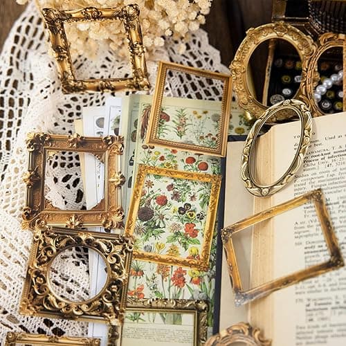 100 Pcs Vintage Frame Stickers Metallic | Scrapbooking Stickers for Journals, Planners, Junk Journals, Wedding Albums | Scrapbook Supplies & Decorations thumbnail 7