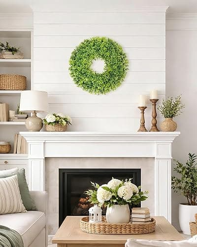 DDHS 20" Boxwood Wreaths Front Door, Artificial Spring Summer Wreath with Sash and Foldable, Year Round Indoor Outdoor for Farmhouse Fireplaces and Porches DIY St Patricks Day Decor-Gradient Green thumbnail 5