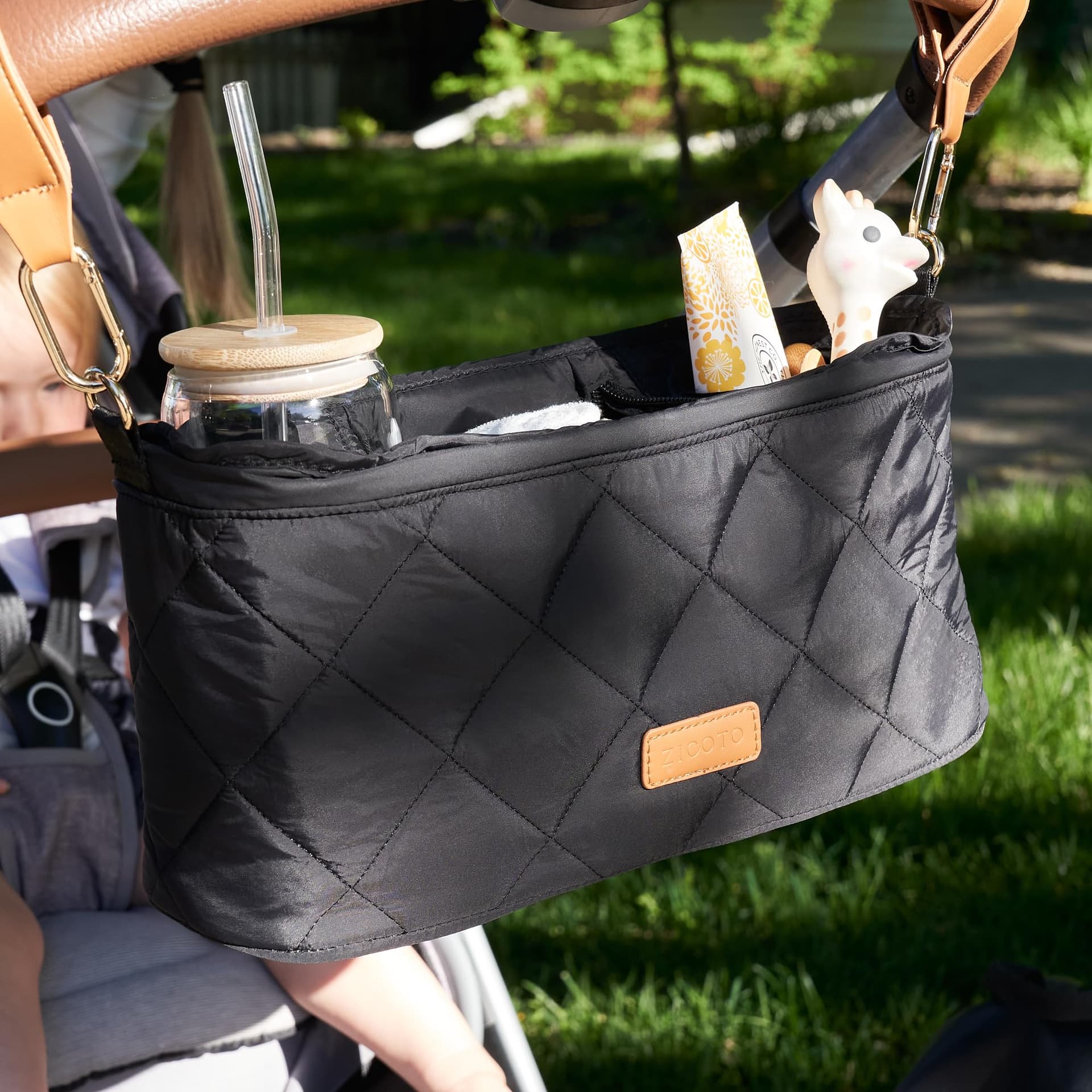 ZICOTO Beautiful Stroller Organizer Bag - Easy to Install Stroller Caddy incl. Cup Holder Attachment - Perfectly Sized Accessories For Any Stroller thumbnail 6
