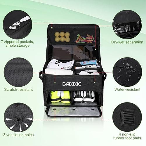 BAIXIXIG Golf Trunk Organizer, Waterproof Car Golf Locker with Separate Ventilated Compartment for 2 Pair Shoes, Golf Storage for Balls, Tees, Cap, Clothes, Gloves, Accessories, Gifts for Men, Women thumbnail 2