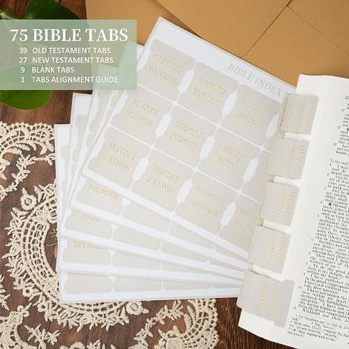 JIXZEN Bible Tabs for Women and Men, 75 Laminated Index Tabs with Embossed Gold Foil Lettering, Durable Neutral Bible Study Tabs for Easy Navigation, Bible Journaling Supplies thumbnail 4