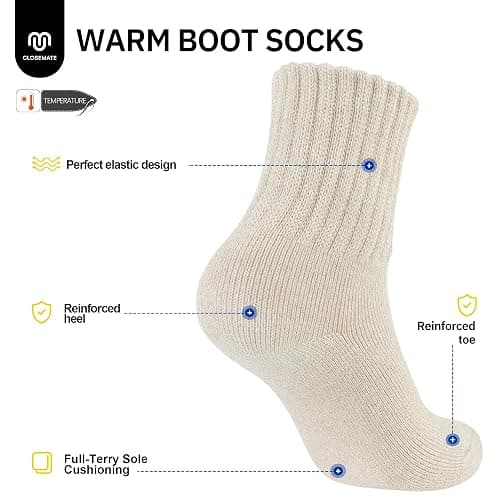 CLOSEMATE Womens Thick Full Cushioned Thermal Warm Boot Socks for Winter 3 Pairs thumbnail 4