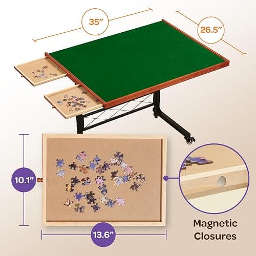 JoyBerri Jigsaw Puzzle Table/Rolling Desk - 1500 Piece Puzzle Board/Portable Jigsaw Tables with Drawers and Legs - Height Adjustable for Adults and Kids thumbnail 4