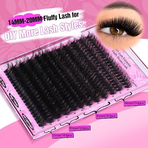 Yawamica Fluffy Lash Clusters Thick 200D Volume Eyelash Clusters 14-20mm Wispy Individual Lashes D Curly Cluster Eyelash Extensions 240pcs DIY Lash Extension for Beginners thumbnail 5