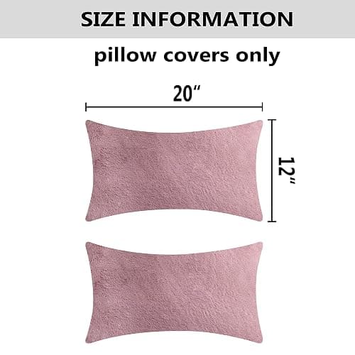 Home Brilliant Pillow Covers 12x20 Decorative Mauve Throw Pillow Cover Super Soft Faux Fur Oblong Pillow Cases for Women Girls Kids, Set of 2, 12 x 20 inch, 30 x 50 cm, Dusty Pink thumbnail 3