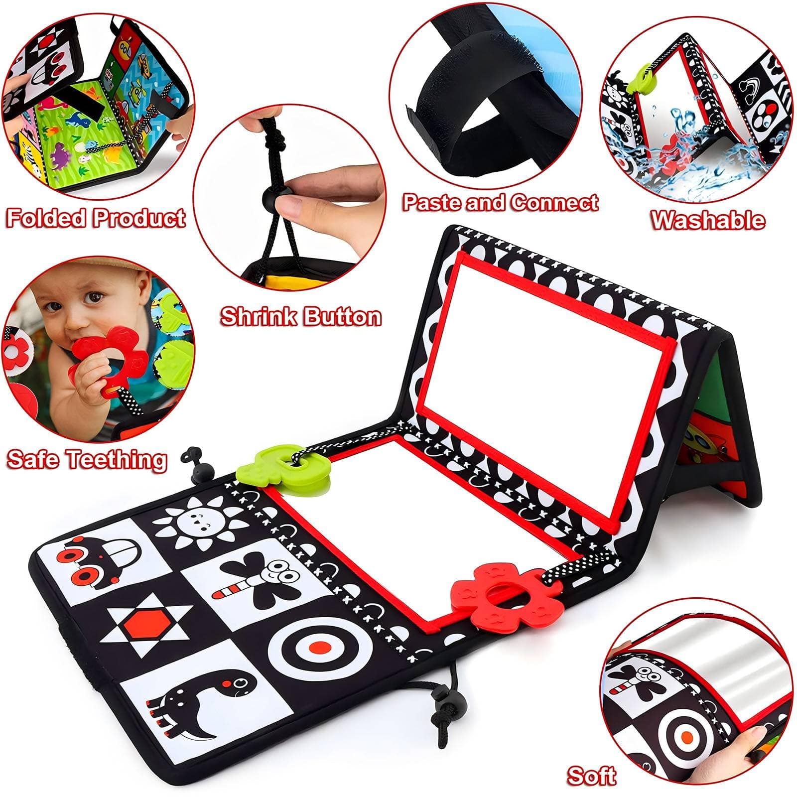 Double Tummy Time Mirror, Newborn Gifts Toys, Infant Toys 0-6 Months Brain Development Foldable Mirror, High Contrast Crawling Sensory Toy 3 6 9 12 Month Boy Girl thumbnail 4