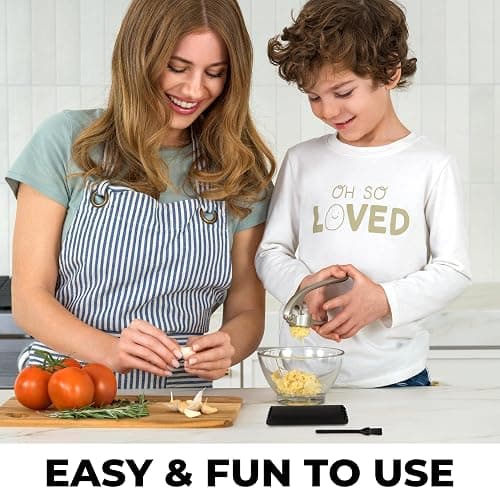 Zulay Kitchen Premium Garlic Press Set - Rust Proof Professional Garlic Mincer Tool - Easy-Squeeze, Easy-Clean with Soft, Ergonomic Handle - Silicone Garlic Peeler & Brush (Silver) thumbnail 2