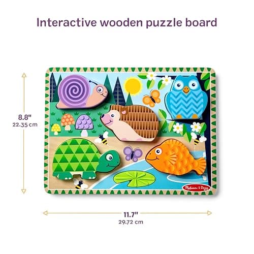 Melissa & Doug Forest Friends Touch & Feel Wooden Puzzle, 5-Piece Chunky Toddler Puzzles with Animals & Textured Silicone Puzzle Board Inlays, Preschool Toys for Girls & Boys Ages 2 and Up thumbnail 3