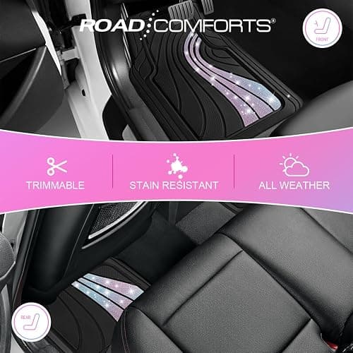 Road Comforts Car Floor Mats Full Set – Front & Rear Car Floor Mats with Aluminum Design, Anti-Slip Backing, All-Weather Protection, Trim-to-Fit Car Mats for Most Sedans, SUVs & Vans - Glitter thumbnail 4