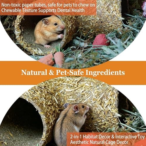 Hamster Hideout Tunnel Natural Hay & Dried Flower Paper Tube Maze Burrowing Habitat Decor for Dwarf Hamsters Gerbils Mice Syrian Hamsters (Calendula) thumbnail 3