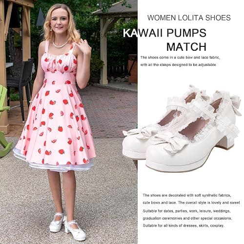 LUXMAX Women Kawaii Mid Block Heel Mary Jane Rockabilly Pumps with Bow Platform Chunky Heel Cute Sweet Shoes thumbnail 6