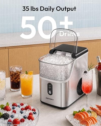 EUHOMY Nugget Ice Maker Countertop, Ready in 7 Mins, 35Lbs/24H Pebble Ice Maker Machine, Self-Cleaning Countertop Sonic Ice Makers with Ice Scoop&Basket, Pellet Ice Maker for Home, Stainless Steel thumbnail 4