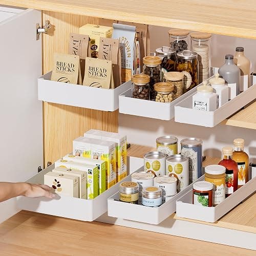 Delamu 3 Pack Pull Out Cabinet Organizer, 15.7"Deep Pull Out Drawers for Cabinets, Slide Out Drawers for Kitchen Cabinets, Bathroom Cabinet Organizer, Pantry (White) thumbnail 5