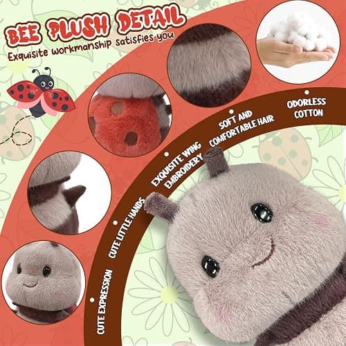 RHHSSE Chubby Smiling Ladybug Plush, Lucky Soft Seven-Spotted Ladybug Plush Toy, Cute Insect Stuffed Animal, The Best Gift for Child and Partners(8 inch) thumbnail 4