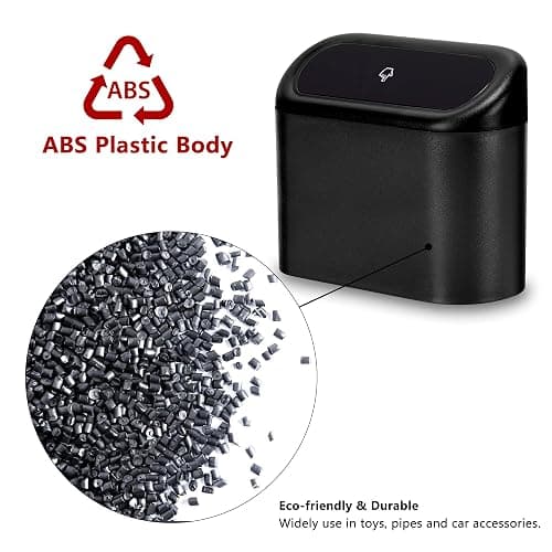 Ginsco 2 Pack Mini Car Trash Can with Lid, Small Garbage Can, Cute Leakproof ABS Trash Bin, Car Accessories for Interior, Garbage Bin for Home, Office with 120pcs Trash Bags Black thumbnail 2