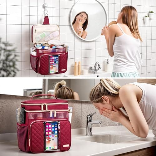 Tealari Large Toiletry Bag for Women Men,Bathroom Bag,Water Resistant Shower Bag,Makeup Bag,Portable Shower Caddy for College Dorm,Hanging Travel Toiletry Bag with Transparent Waterproof Phone Pocket thumbnail 8