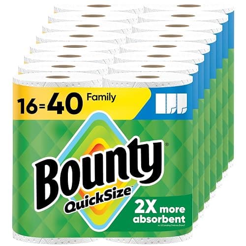 Bounty Paper Towels Quick Size, White, 16 Family Rolls = 40 Regular Rolls - Image 1