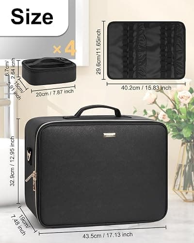 Relavel Extra Large Makeup Bag,Professional Makeup Train Case for Makeup Artists,Travel Cosmetic Organizer Box with 4 Small Portaleb Case Bag&Brush/Lipstick Plate,Adjustable Compartments Dividers thumbnail 4