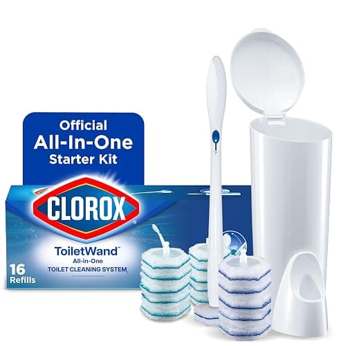 Clorox ToiletWand Toilet Cleaning Kit, 1 Starter Kit with 16 Refill Heads | 3-in-1 Starter Kit with Toilet Brush Wand, Storage Caddy and Disposable Refill Heads, Kills 99.9 Percent of Germs - Image 1