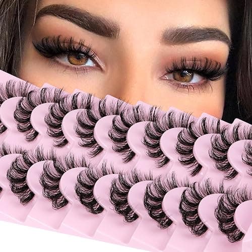 ALPHONSE Russian Lashes Clear Band False Eyelashes Natural Look D-Curly Fake Lashes Russian Strip Faux Mink Eyelashes 9 Pairs Pack - Image 1