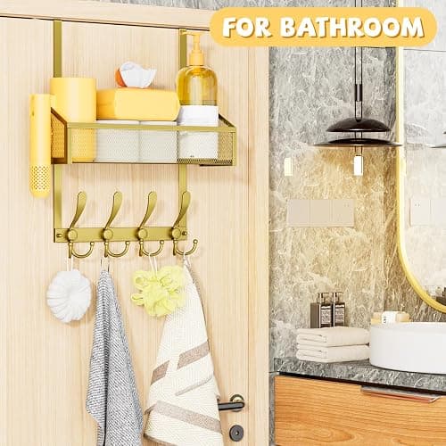 Kaiferty Over The Door Hooks Organizer, Coat Rack Over The Door Storage Hanger Towel Rack, Back of Storage Organizer for Bathroom,Bedroom,Kitchen,Office(Gold 2-Tier) thumbnail 2