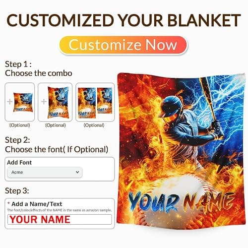Blanket for Boys Personalized Baseball Throw Blankets Gift for Kids, 40x50 Inches Lightweight Cozy Custom Sport Theme Throw for Sofa Couch Bed Office thumbnail 3