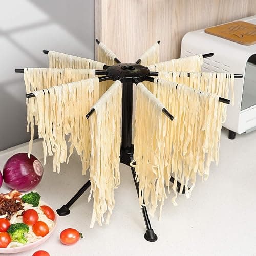Ourokhome Collapsible Pasta Drying Rack, Plastic Foldable Homemade Fresh Spaghetti Stand Dryer Noodle Hanger for Kitchen with 10 Arms, Stable, Easy Storage, Quickly Set Up (Black) thumbnail 7