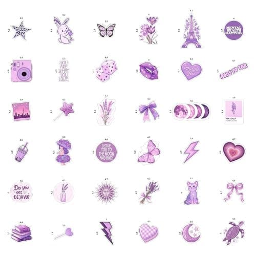 100Pcs Purple Aesthetic Stickers, Cute Girly Violet Stickers - Purple Decals for Water Bottles, Laptops - Lavender Aesthetic Stuff for Adults, Laptop Accessories thumbnail 5
