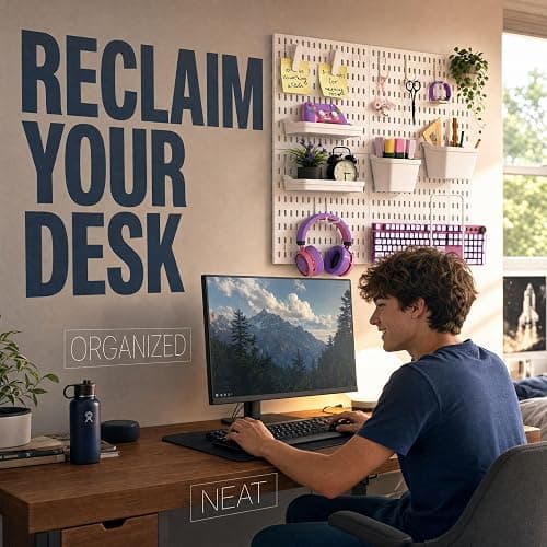 AKTOP Peg Board Wall Organizer 4-Pack – 12"x12" White Pegboard Combination Kit with 13 Accessories for Wall, Plastic Peg Board Panels for Home, Office, Garage Tool Storage & Craft Room thumbnail 2