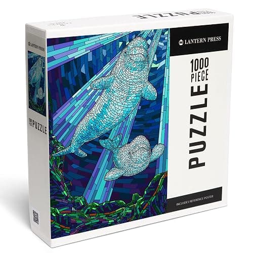 Lantern Press Mosaic, Beluga Whale 1000 Piece Jigsaw Puzzle for Adults, Made in USA with Reference Poster - Image 1