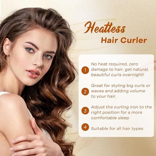4Pcs Heatless Curls, Heatless Hair Curler Blowout Rods, Hair Curler No Heat, Overnight Blowout Hair Rollers for Women All Types of Hair, Black thumbnail 6