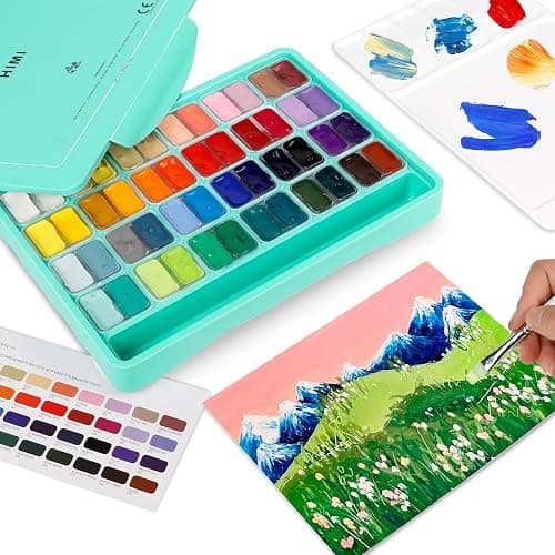 HIMI Gouache Paint Set, 48 Colors x 0.4oz, Twin Cup Jelly Design, bouns 3 Brushes & a Palette, Non-Toxic, Opaque Guache Paint for Canvas and Watercolor Paper - Perfect for Beginners, Students, Artists thumbnail 2