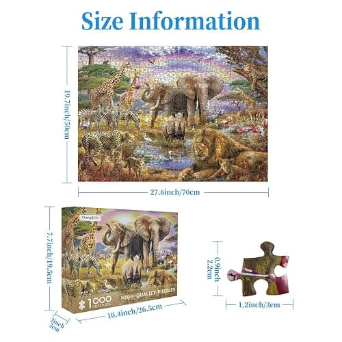 1000 Pieces African Animal Puzzles Jungle Scene African Beasts Elephant Jigsaw Puzzle for Adults Animal World Jigsaw Puzzles Home Decoration School Supplies Jigsaw Puzzles 1000 Pieces for Adults thumbnail 2