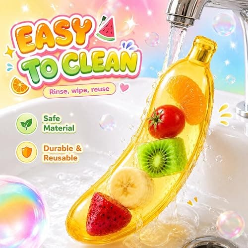 Clear Banana Squishy Toy with Colorful Fruit, Squeeze Stress Relief Toy | Slow Rising Banana Fidget Toys, Soft Anxiety Relief Sensory Toys, Realistic Fruit Shape Squeeze Toys, Birthday Party Favors thumbnail 7