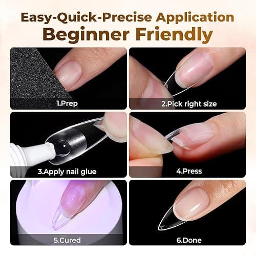 UNA GELLA Medium Stiletto Nail Tips 504PCS Clear Gel Nail Tips | Press-On Nails Stiletto Full Cover Pre-Etched Fake Acrylic Nails Sturdy for Nail Extensions Home Art Salon 12 Sizes thumbnail 9