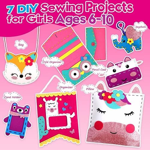 Sewing Craft Kit for Girls: DIY Felt Sewing Kit for Kids Ages 5-10, 7 Fun Projects with Stuffed Animals & Pillows, Learn to Sew Kit for Beginners, Ideal for Christmas & Birthday, Arts & Crafts Ideas thumbnail 7