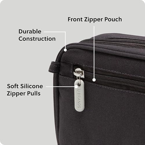 U Brands Dual Zip Canvas Tech Organizer Pouch, 7.8" x 5" Cord Organizer, Computer Accessories, Travel Essentials, Travel Gifts for Men Who Have Everything, Electronics, Slate Gray thumbnail 3