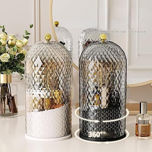 Concealed Toothbrush Holder - 360° Rotating Toothbrush Holders with Cover, Tooth Brush Toothpaste Holder Bathroom Counter Stand Sink Organizer Caddy for Vanity Makeup Brushes Holder (White) thumbnail 5