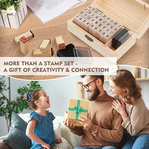 Letter Stamps 36 Pcs with Wooden Storage Box, Premium Alphabet Stamps Set for Crafting, Essential Rubber Letter Stamp Kit for Clay, DIY Cards & Scrapbooking thumbnail 7