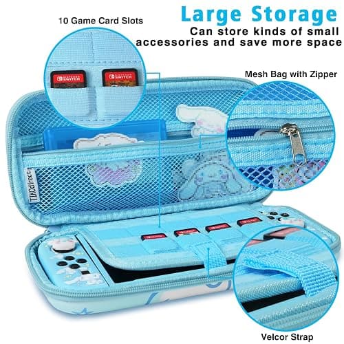 TIKOdirect Carrying Case for Switch, Cute Portable Travel Bag Accessories with Soft Protective Cover, Screen Protectors and Thumb Grip caps, Game Card Case 7in1, Blue - Switch - Blue thumbnail 2