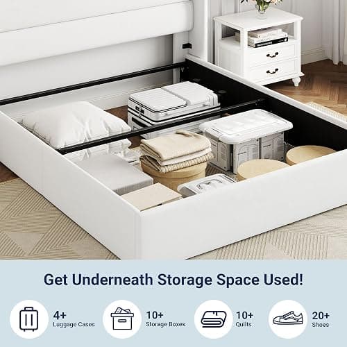 Allewie Full Size Velvet Lift Up Storage Bed, Modern Wingback Headboard, Hydraulic Support, No Box Spring Needed, White thumbnail 6
