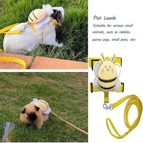 4 Sets Leash Set Small Pet Cute Vest Harness Leash and Adjustable Bunny Rabbit Harness with Decoration for Bunny Ferret Small Pets(Bees) thumbnail 7
