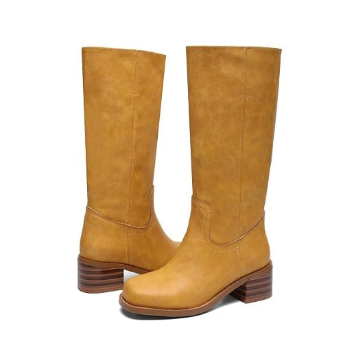 JOKACEAR Women's Knee High Boots Square Toe Chunky Block Heel Long Boots for Women Comfortable Slip on Low Heel Womens Riding Boot. thumbnail 6