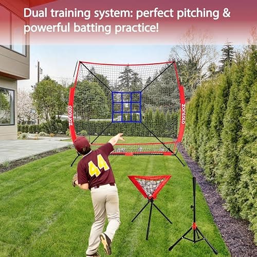 ZONLOLO 6x6ft Portable Baseball & Softball Net for Hitting，Pitching, Batting and Throwing, with Sturdy Bow Frame,Batting Tee, Ball Caddy and Strike Zone, Middel Size, Great for Kids! thumbnail 8