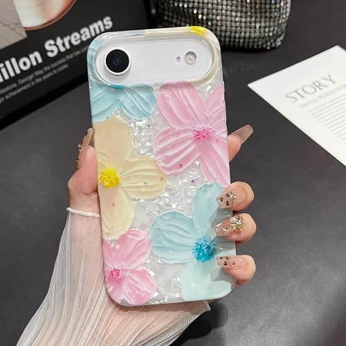 Jmltech for iPhone 17 Air Case Girly Aesthetic Floral Women Trendy Luxury Cute Shockproof Flowers with Beaded Phone Charms Strap Lanyard Oil Painting Flexible Silicone Phone Case for iPhone 17 Air thumbnail 6