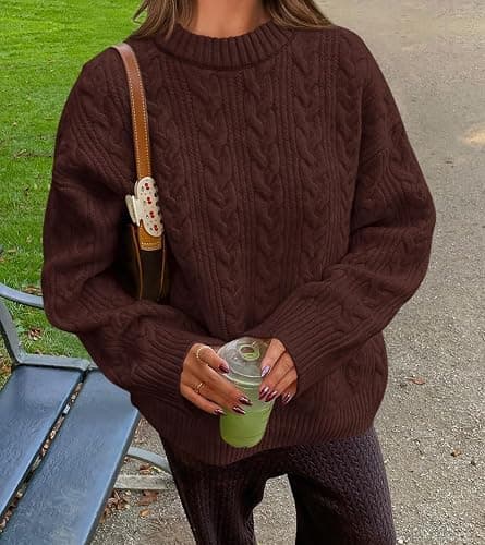 Okiwam Women's Oversized Sweaters Crewneck Cable Knit Pullover Casual Loose Fall Outfits Fashion Clothes 2025 thumbnail 4