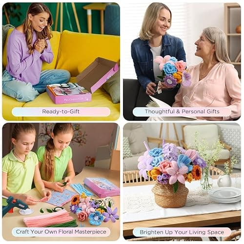 Pipe Cleaner Flower Kit, 540Pcs Pipe Cleaners Craft with 15 Designs Guiding Book, Flower Making Kit with Chenille Stems & Floral Wires, DIY Bouquets and Party Decorations (Multicolor, 12in x 7mm) thumbnail 4